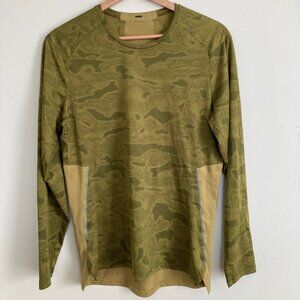 Lululemon Mens XS Fast & Free Long Sleeve Running Shirt Green Gold Camo